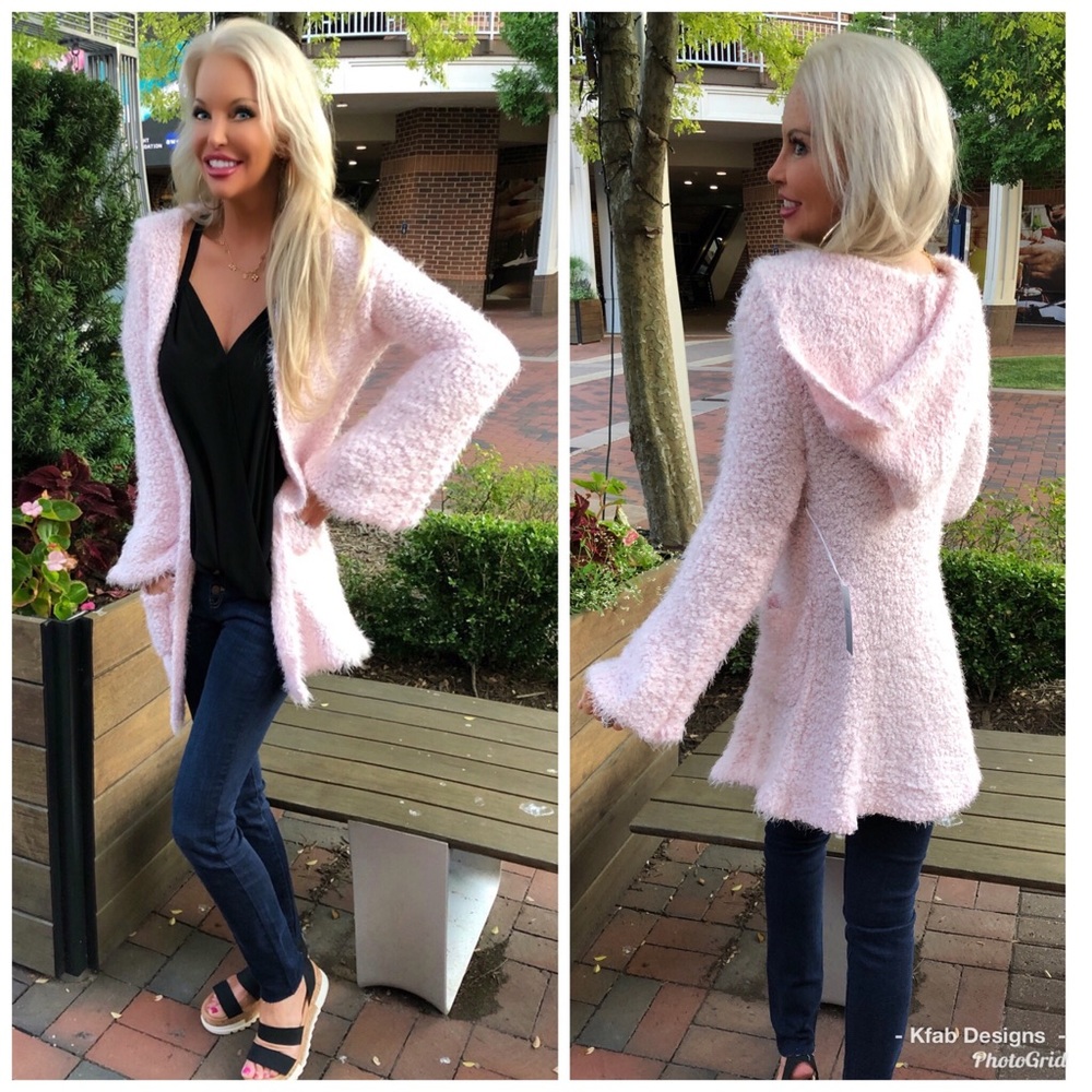 🛍 LAST 1! Fuzzy Popcorn Pocket Sweater w/Hoodie! - Picture 4 of 6